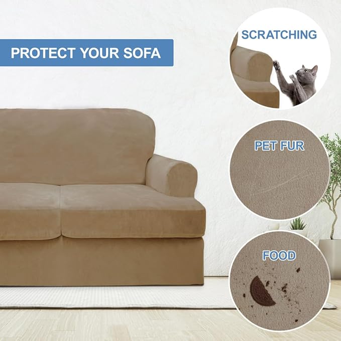 CUCRAF T Cushion Sofa Cover 2 Piece Armchair Slipcovers, Soft Thick Velvet