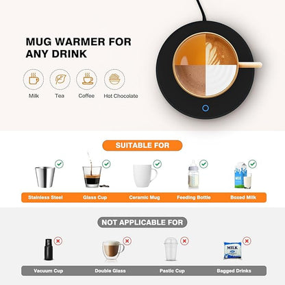 Lesipee Mug Warmer, Coffee Cup Warmer for Desk with Auto Shut Off, Candle Warmer, Electric Beverage Warmer Plate for Tea, Cocoa & Coffee, 2 Temperature Settings, for Dad Office Home