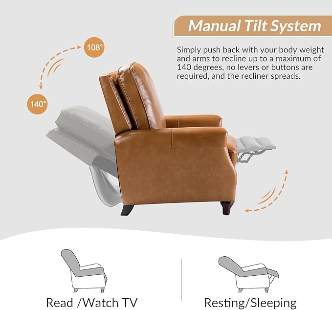HULALA HOME Genuine Leather Manual Recliner Chair