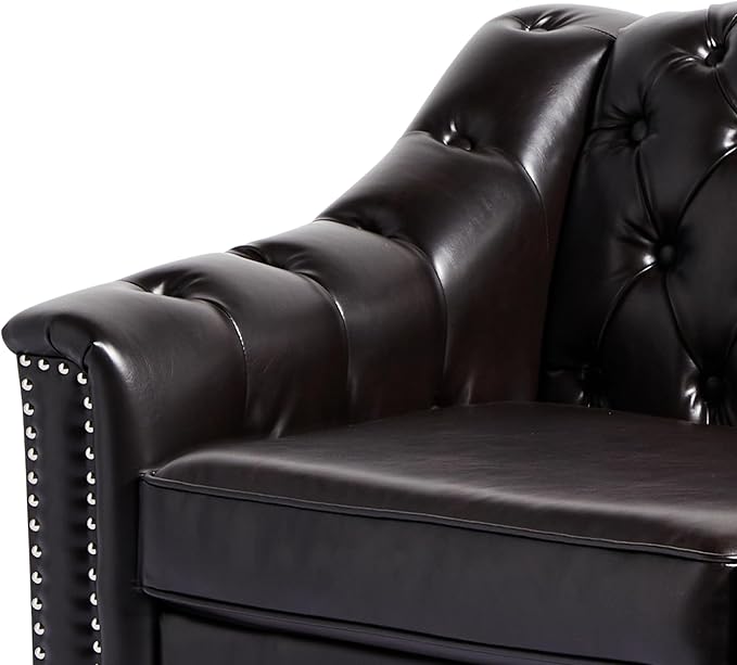 LEVNARY Chesterfield Chair Leather, Upholstered Sofa Chair