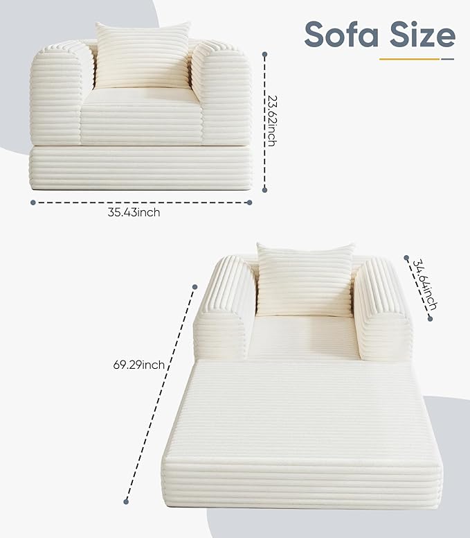 SYFERLORY Versatile 2 in1 Armchair Accent Chair Couch Convertible Boneless