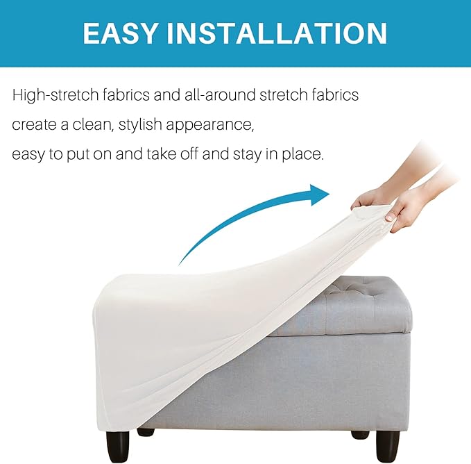 Ottoman Cover, Stretch Rectangle Velvet Ottoman Slipcovers of Foot Stool
