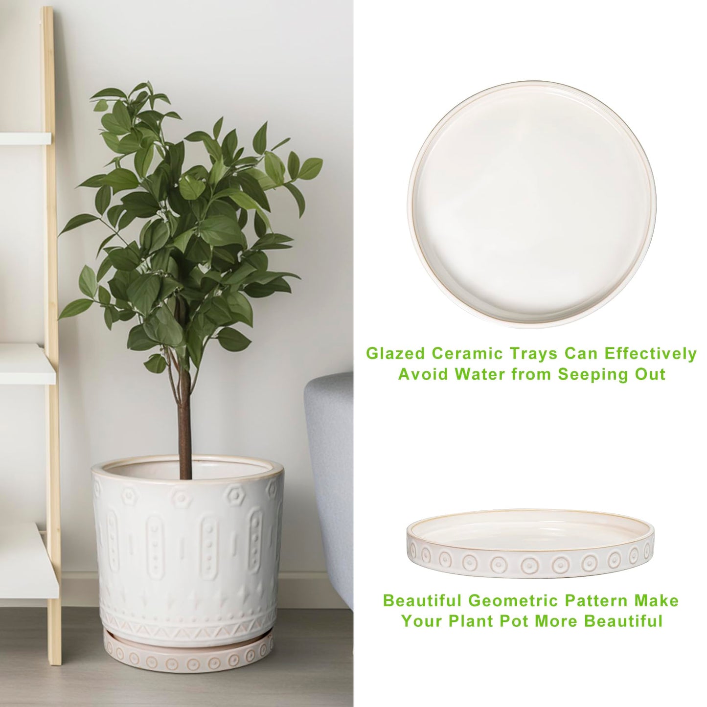Eightpot Plant Drip Tray - Ceramic Plant Saucer for Outdoors 9.3 Inch Plant Tray for Indoors No Holes Plant Pot Saucer Plant Dishes to Catch Water Round Plant Drainage Trays, Cream White
