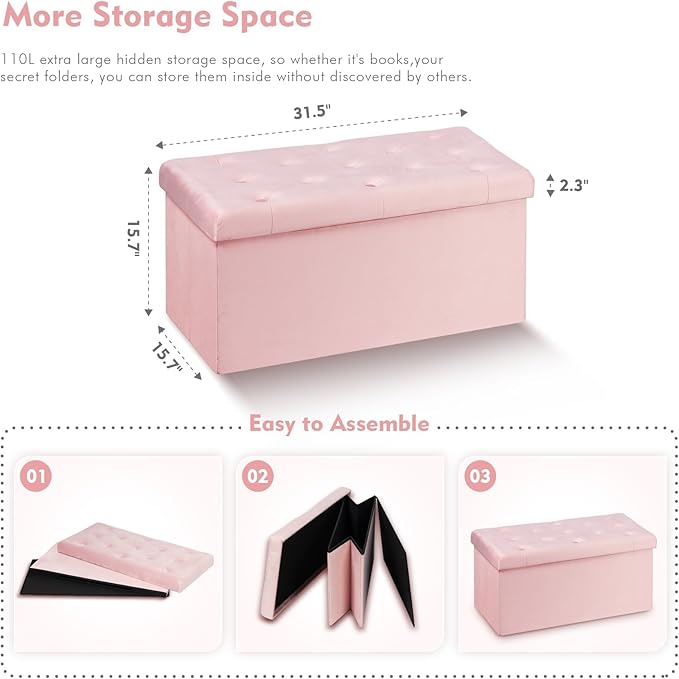 B FSOBEIIALEO Folding Storage Ottoman, Long Ottomans Shoes Bench, Velvet