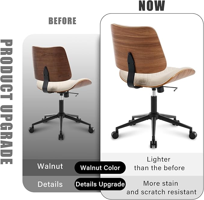 Home Office Chair No Arms with Wheels, Adjustable Height Small Desk Chair