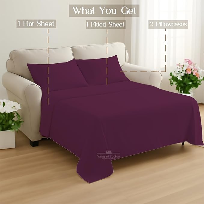 Sleeper Sofa Bed Sheet, 100% Cotton 400 Thread Count, 4 Piece Set, Deep Pocket