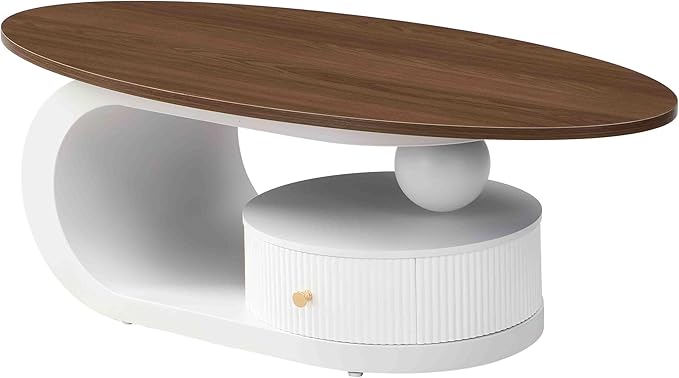 Modern Oval Coffee Table Set of 2, Wood Living Room Accent Coffee Table and
