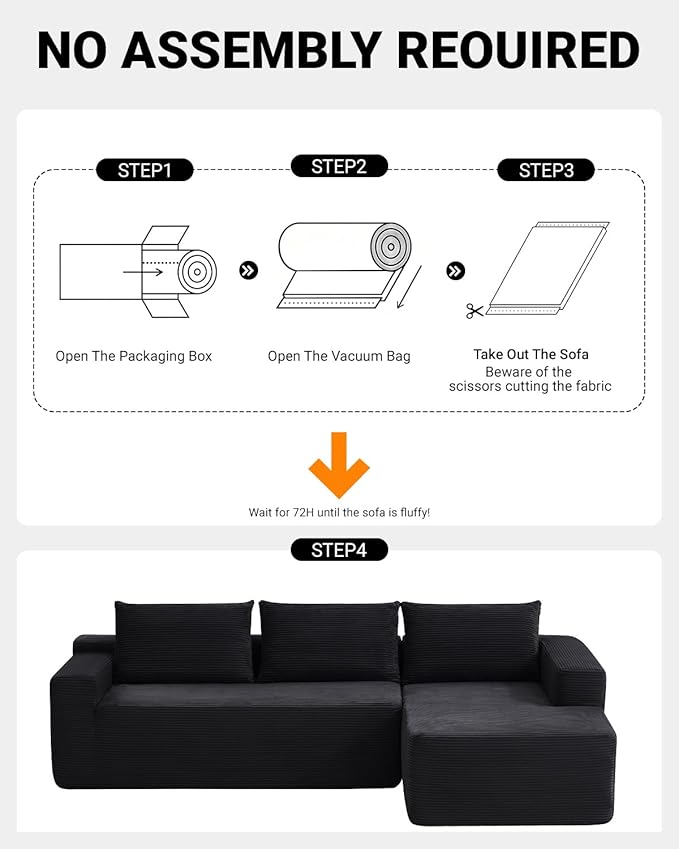 96 Inch Cloud Sectional Couch, Modern Modular Sectional Sofa