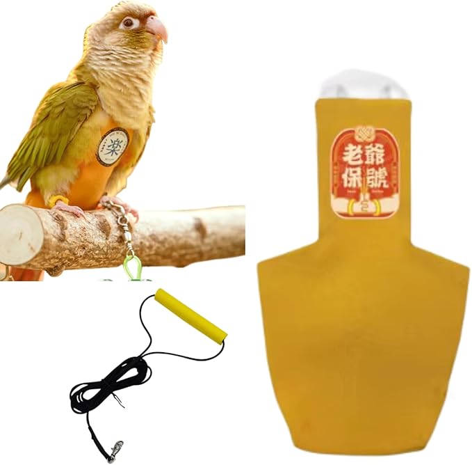 MANON ROSA Bird Diapers Leash Set Washable Reusable Handmade Flight Suit Waterproof Inner Layer - Protective Parrot Nappy Clothes Parakeets Macaws Budgies Canaries (Yellow3,Blue Quaker Parrot)