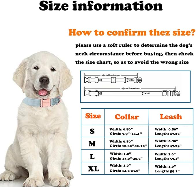 Love Dream Velvet Dog Collar and Leash Set, Soft & Comfy Adjustable Dog Leash and Collar with Heavy Duty Metal Buckle for Small Medium Large Dogs Training & Walking (Large, Mint Green)