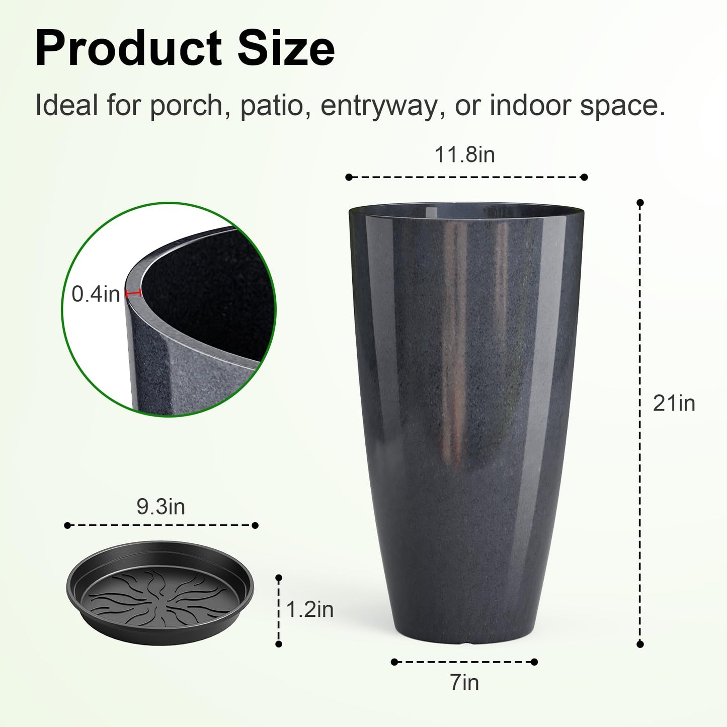 QCQHDU 21 inch Tall Planters for Outdoor & Indoor Plants, 2 Pack Sturdy Plant-Flower-Tree Pots for Front Porch Patio Deck Living Room Decor