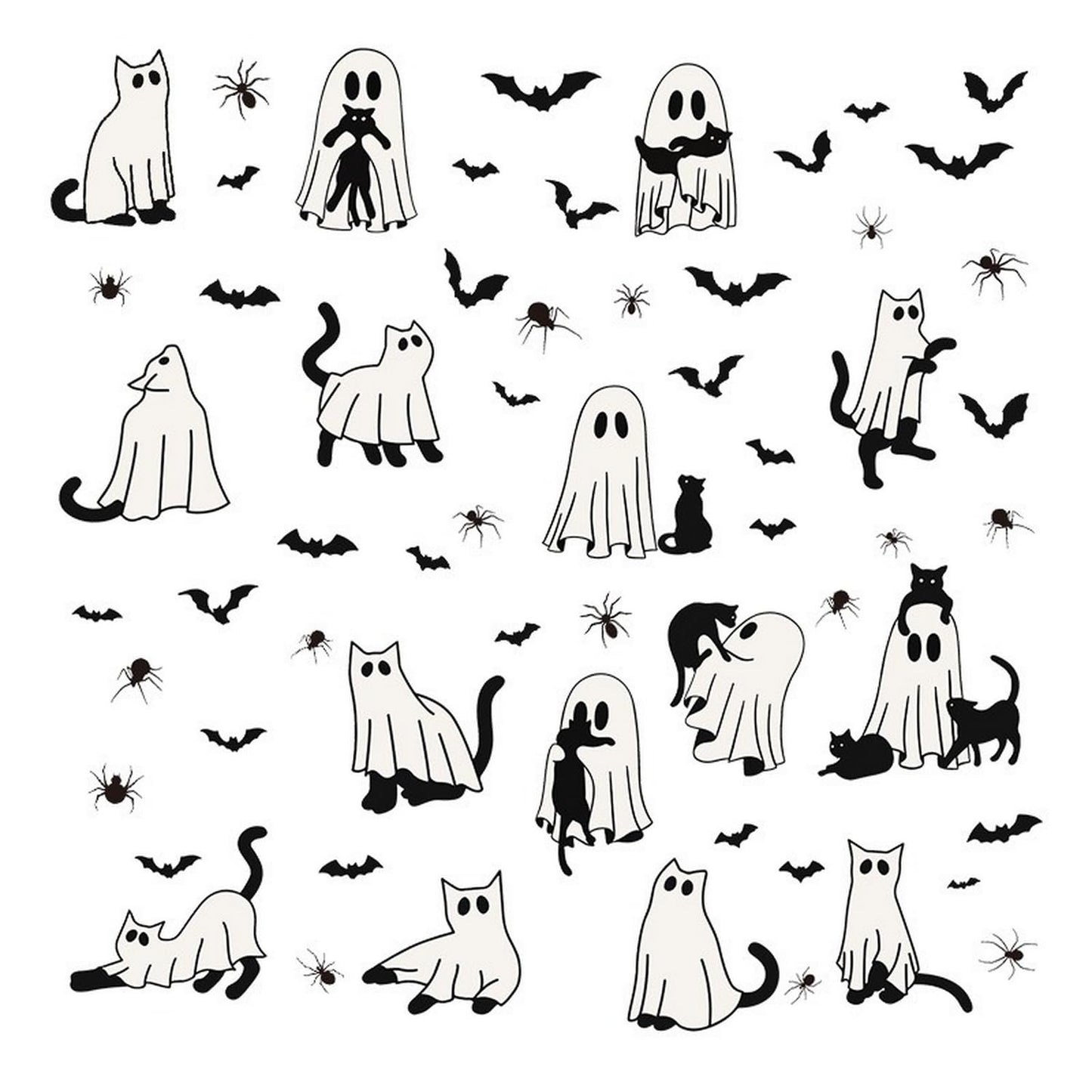 6 Sheets Halloween Window Clings Ghost Window Stickers Halloween Cute Black Cat Bat Designs Double-Side Glass Decals for Home Office Party Favor Windows Glass Decoration Supplies