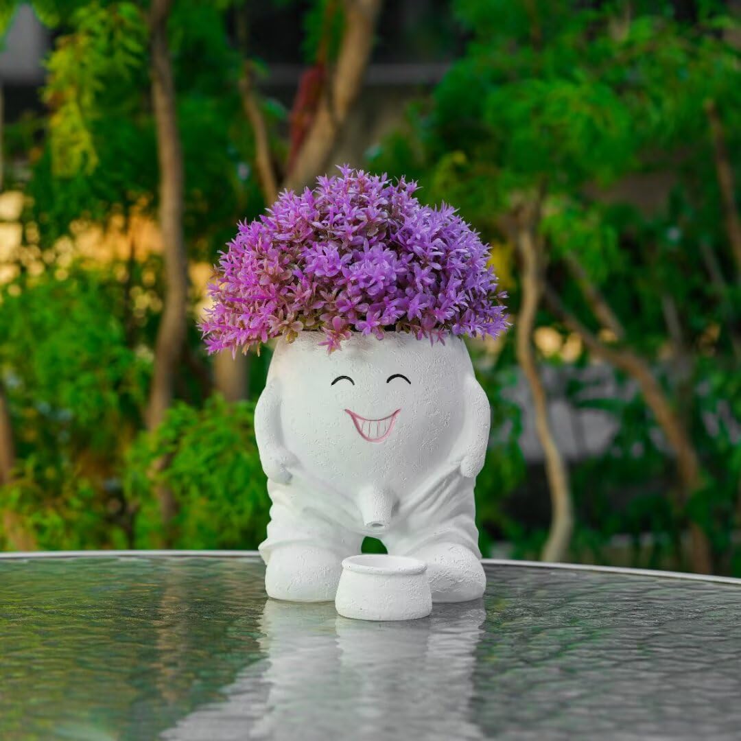 Smily Face Planter Pots, Cute Resin Flower Head Succulent Planters for Indoor Outdoor Plants with Drainage Hole, Novelty Cute Cactus Face Pots Funny Office Desk Plant Pots Gift