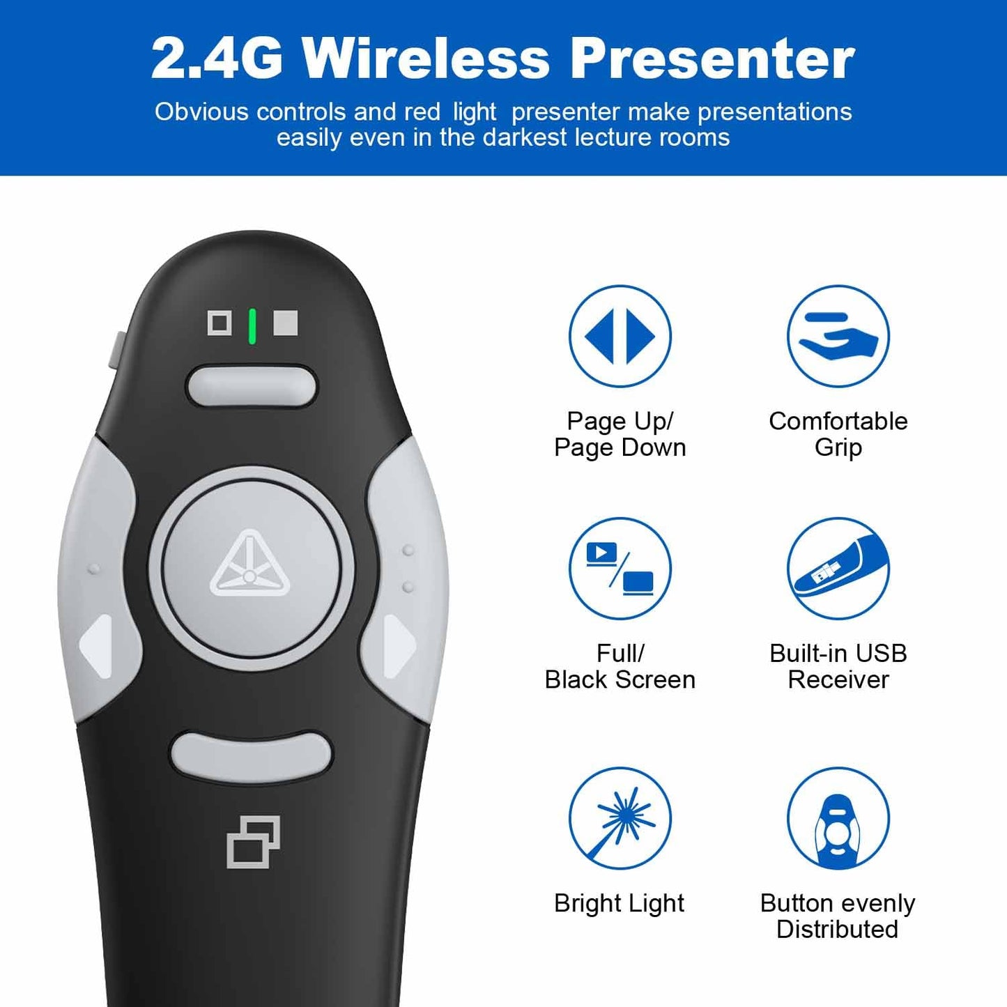QUI 2 Pack Presentation Clicker, Wireless Presenter Remote Clicker for PowerPoint, Slide Advancer for Mac, Windows, Google Slide, Keynote (USB, Black Purple)