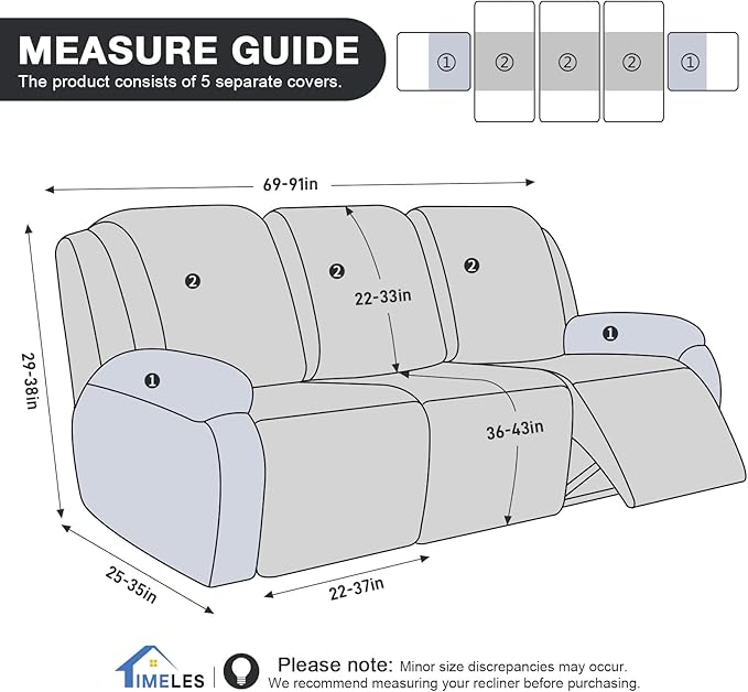 Timeles Recliner Covers for 3 Seater Reclining Couch Covers Sofa Slipcover