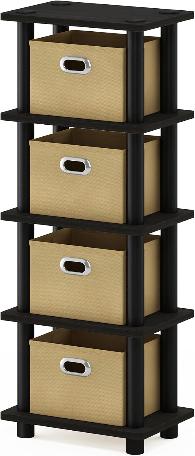 Furinno LACi 4-Bins System Rack, 11.3 x 28.8 Inch, Espresso/Black