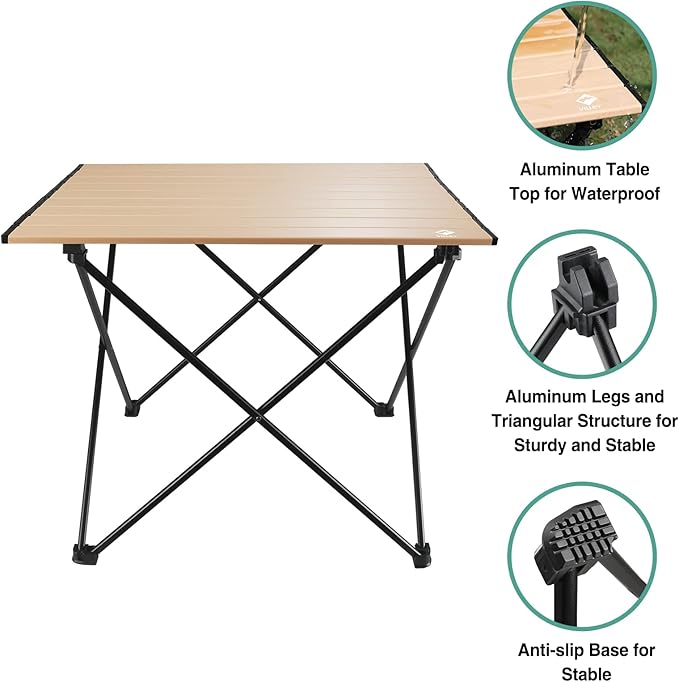 VILLEY Portable Camping Side Table, Ultralight Aluminum Folding Beach Table