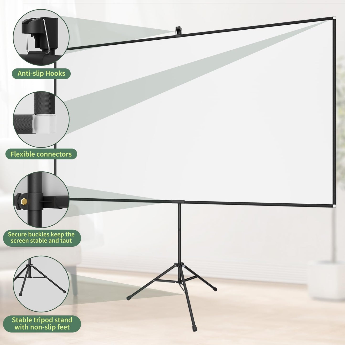 AAJK 100in Projector Screen with Stand,Portable 16:9 4K HD Indoor Outdoor Projection Screen with Wrinkle-Free Design, Ideal for Home Theater– Includes Carry Bag (100IN) (100)