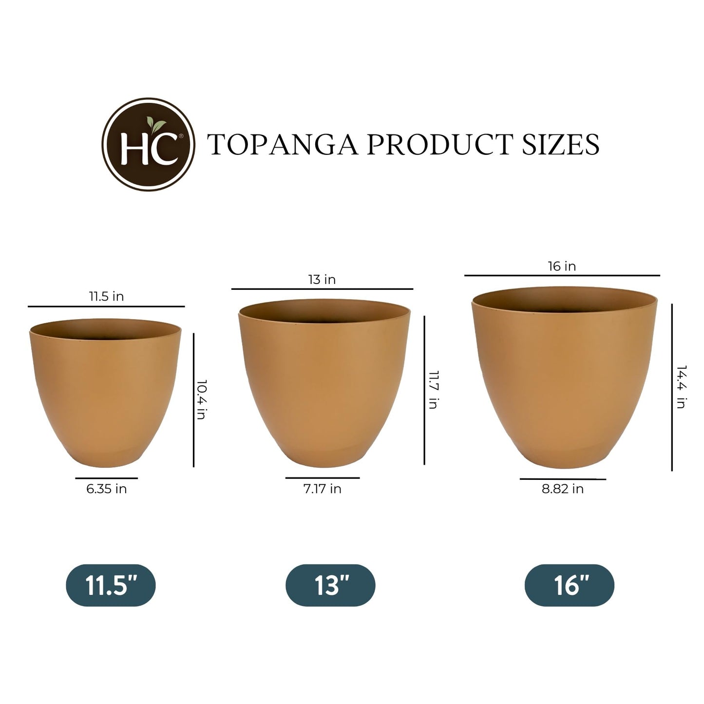 The HC Companies 13 Inch Topanga Decorative Round Planter - Lightweight Premium Resin Plant Pot with a Ceramic Look for Indoor Outdoor Use, Taupe Swoop