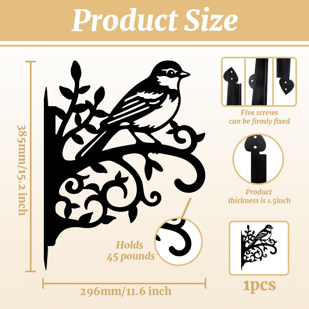 peacoblue Iron Plant Hangers Hooks 11.6"x15.2" for Outdoor Indoor Hanging Plants Flower Fern Pots Lantern Bird Feeder, Weather Resistant Metal Wall Holder for Porch Garden(Sparrow Bird on Branch)