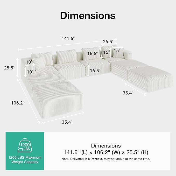 Novilla 141" Modular Sectional Sofa, Modern Cloud Sectional Couch