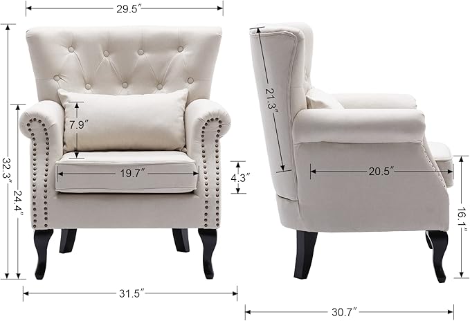 Mid Century Modern Accent Chair Upholstered Armchair Comfy Linen Fabric Single