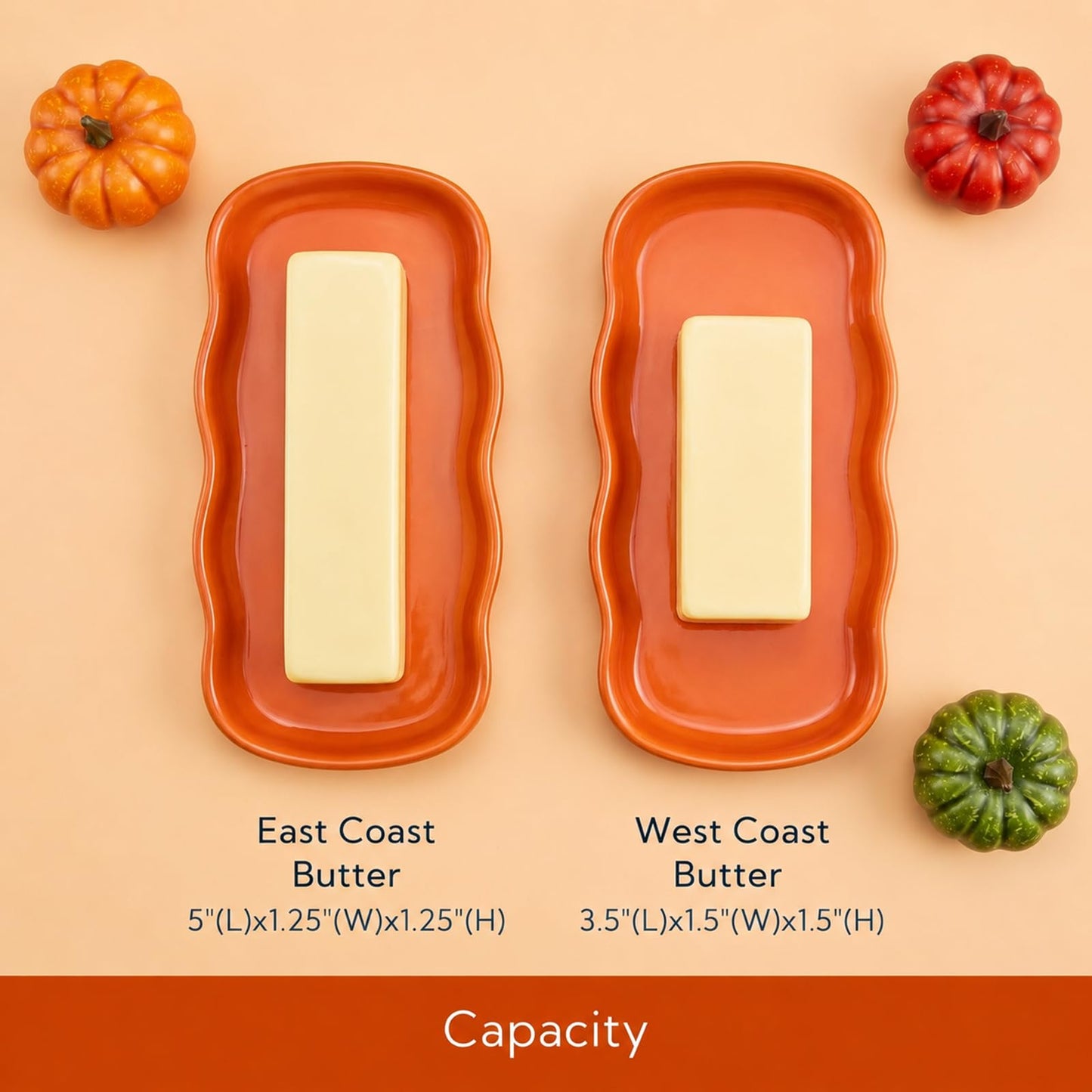 Pumpkin Butter Dish Set with Lid,Kitchen Countertop Tray with Lid,Multi-Purpose Pumpkin Shaped Snack Plate,Ideal Kitchen Decoration and Holiday Gifts such as Halloween &Thanksgiving (Orange, General)