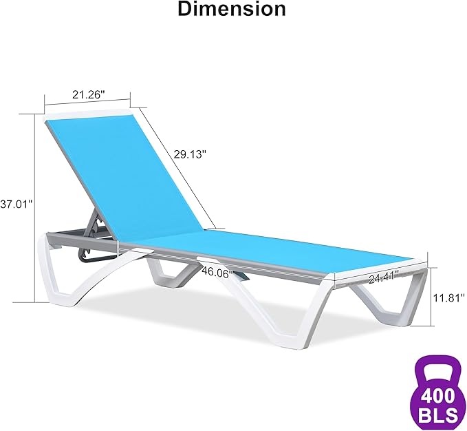 PURPLE LEAF Patio Chaise Lounge Chair Outside Aluminum Plastic Stackable