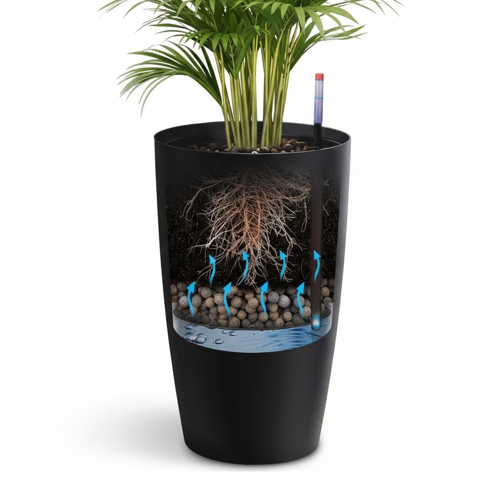 ActiveTrail 22 in Tall Planters Set of 2, Large Black Planters for Indoor & Outdoor Plants, Self Watering Pots with Water Level Monitor and Inner Bucket for Porch, Patio, Backyard