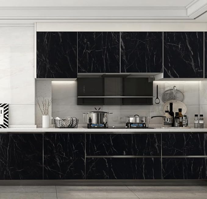 Arthome 23.6x200 Inches Black Marble, Peel and Stick Wallpaper, Marble Contact