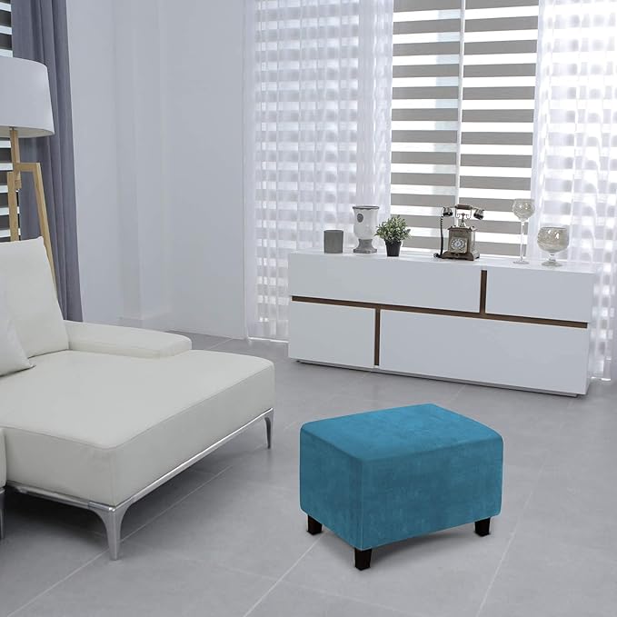 LiveGo Velvet Stretch Ottoman Cover, Removable Footstool Protector, Rectangle