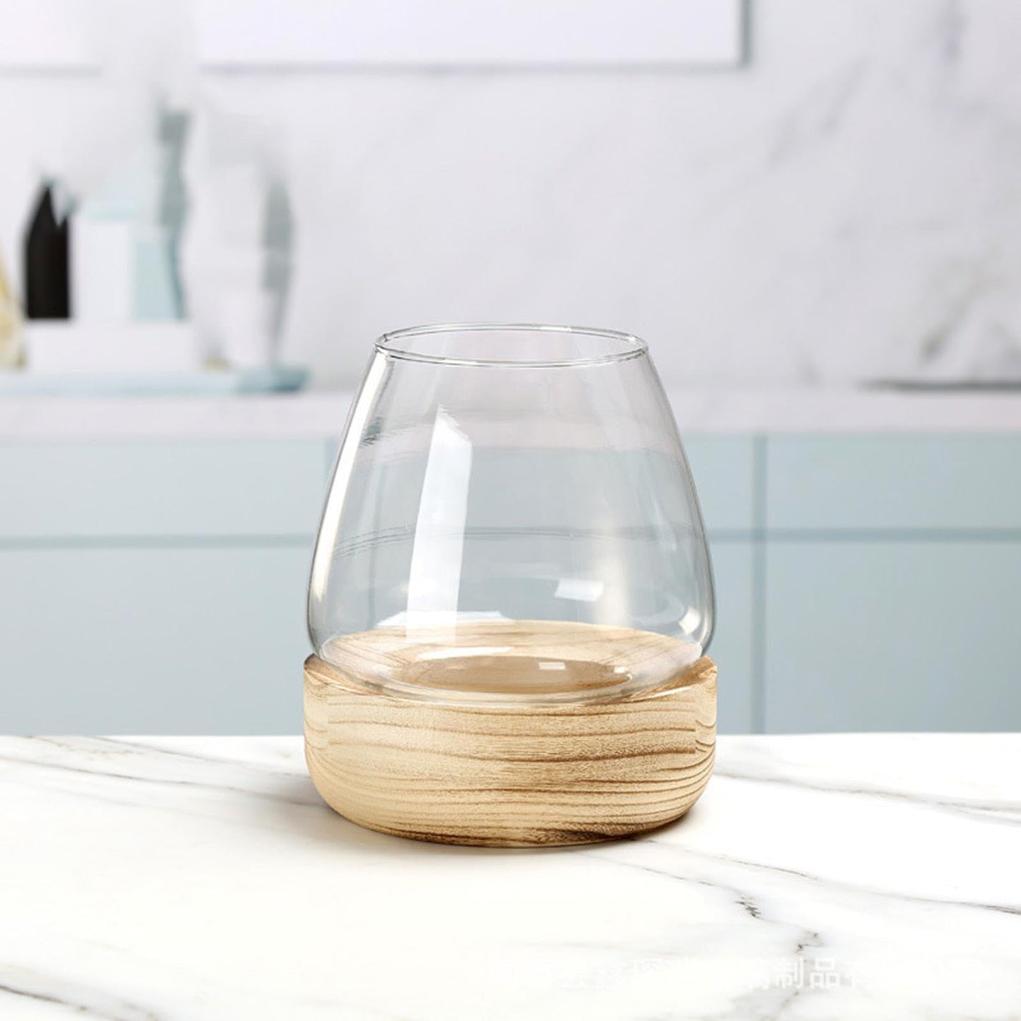 Hydroponic Vase - Durablee Hydroponic Plant Vase, Transparent Glass Fish Bowl Vase with Wooden Support | Wide Mouth Terrarium Flower Vase, Glass Hydroponic Planter Clear Fish Bowl for Home Decoration