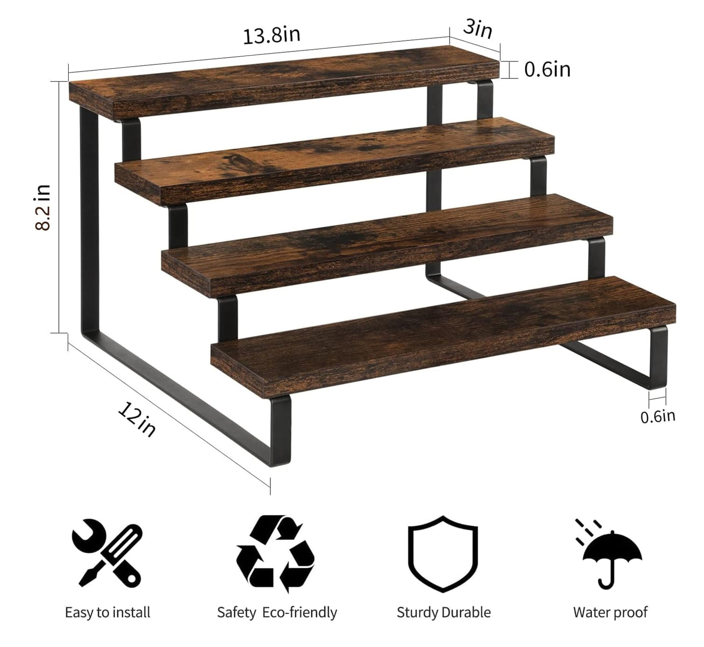 YINMIT Wooden Display Riser Stand, Tiered Perfume and Cologne Organizer Stand, 4 Tier Spice Rack Organizer, Rustic Display Shelf for Candles (4 Tier, 2 Pack)