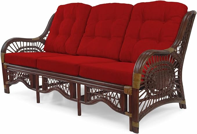 Malibu Lounge Set of 4: 2 Natural Rattan Wicker Chairs, Three-Seater Sofa