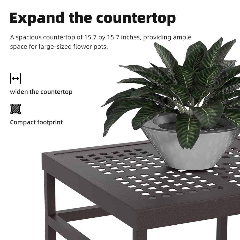 DHYGOTFUR Plant Stand - Indoor/Outdoor Extra-Sturdy Aluminum Plant Stand – Ideal for Patios, Gardens, Living Room Decoration（Brown）