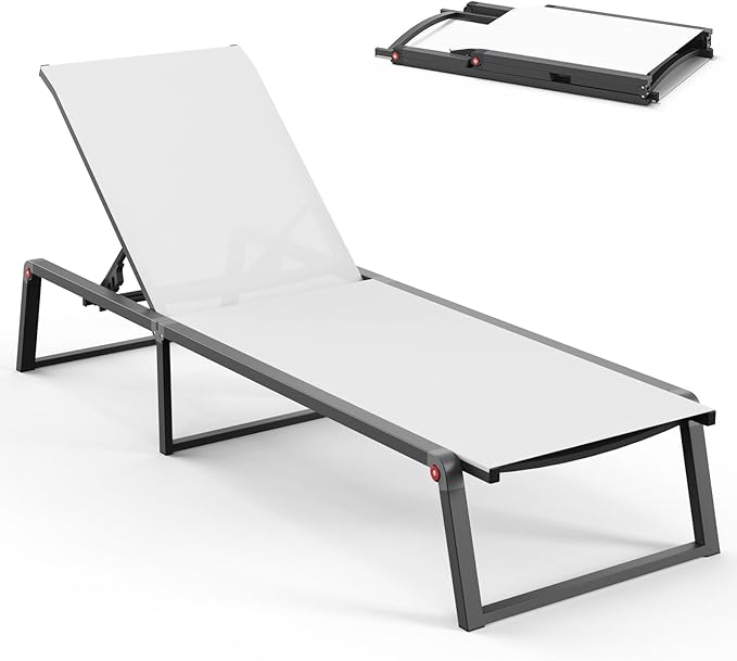 Aluminum Chaise Lounge Chair Outdoor, Foldable& No Assembly Patio Pool Lounge