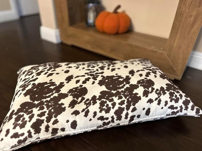 Natural Cotton Canvas Dog Bed – Raw Cotton Filled Pet Cushion Insert, Breathable Eco-Friendly Dog Mattress, Durable Washable Cover with Zipper (Cow Print Brown White, X Large 53"x36"x5")