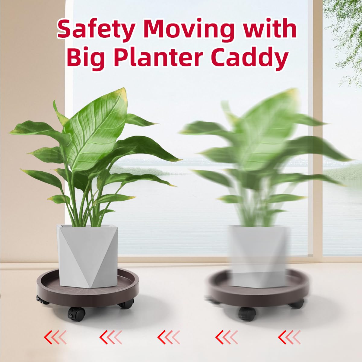 Maxurry 2Pack Plant Caddy with Wheels Plastic Round Plant Dolly Lockable Caster Wheels Holder For Planter Potter Display Stand Inoor Outdoor Using Decoration(Brown)