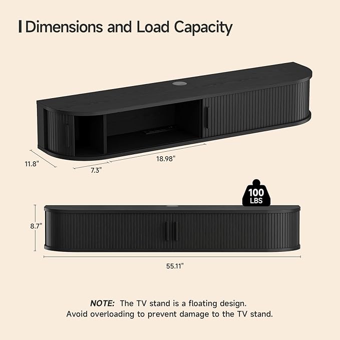55" Floating TV Stand with Power Outlet