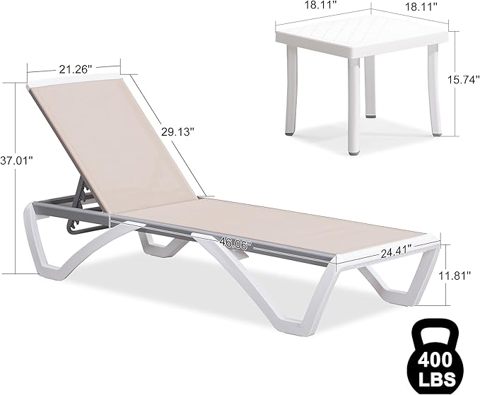 PURPLE LEAF Patio Chaise Lounge Chair Set Outside Aluminum Plastic Stackable
