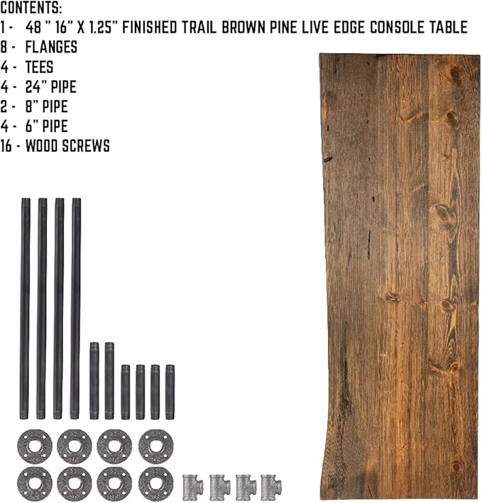 Restore by Pipe DÉCOR Live Edge Wood Console Table 48 in. x 16 in. x 34 in.