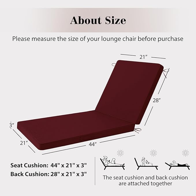 Chaise Lounge Cushions Outdoor, 4 Adjustable Ties Lounge Chair Cushions