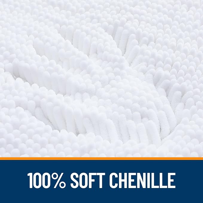 OLANLY Large Bathroom Rugs 45x27, Extra Soft Absorbent Chenille Bath Rugs, Rubber Backing Quick Dry, Machine Washable Bath Mats for Bathroom Floor, Tub and Shower, Home Decor Accessories, White