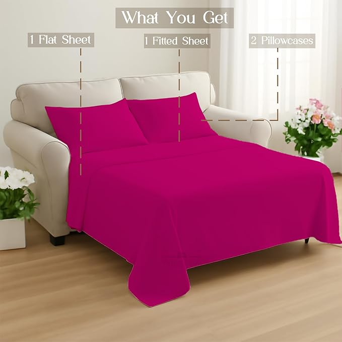 Sleeper Sofa Bed Sheet, 100% Cotton 400 Thread Count, 4 Piece Set, Deep Pocket