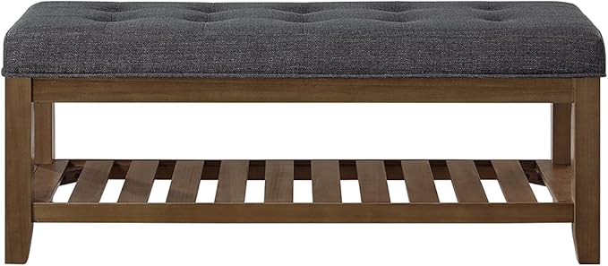 24KF Large Rectangular Upholstered Tufted Linen Fabric Ottoman Bench, Padded