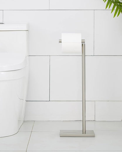 Toilet Paper Holder Stand, Free Standing Toilet Paper Roll Holder with Reserve for Bathroom, Stainless Steel DECLUTTR