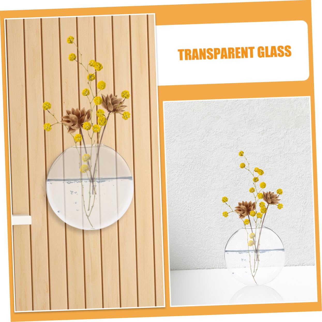 SOLUSTRE 2Pcs Clear Wall Vase Transparent Glass for Indoor Plants Space Saving Wall Decor for Home Office Easy Maintenance Terrarium