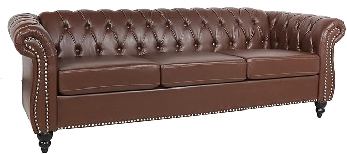 LEVNARY Chesterfield Sofa, Classic Tufted Upholstered Leather Couch, Modern 3