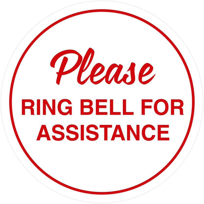 Signs ByLITA Circle Please Ring Bell For Assistance Wall or Door Sign | Easy Installation | Front Desk Reception Sign (White/Red) - Large (10 Pack)