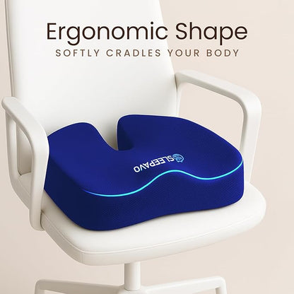 Sleepavo Office Chair Cushion - Seat Cushion for Tailbone Pain Relief - Butt Pillow for Coccyx, Sciatica, and Lower Back Pain - Orthopedic Chair Pad for Lumbar Support in Office Desk (Navy Blue)